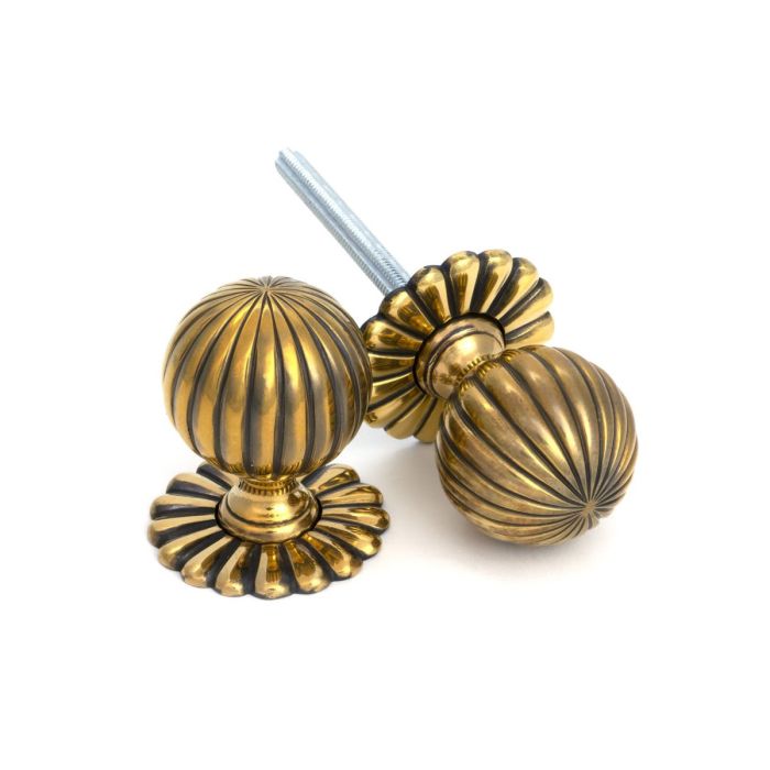 From The Anvil - Flower Mortice/Rim Door Knob - Aged Brass - Pair