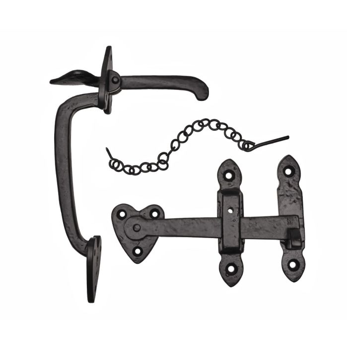 Eclipse Black Antique Fleur-de-Lys Pattern Thumblatch Set
