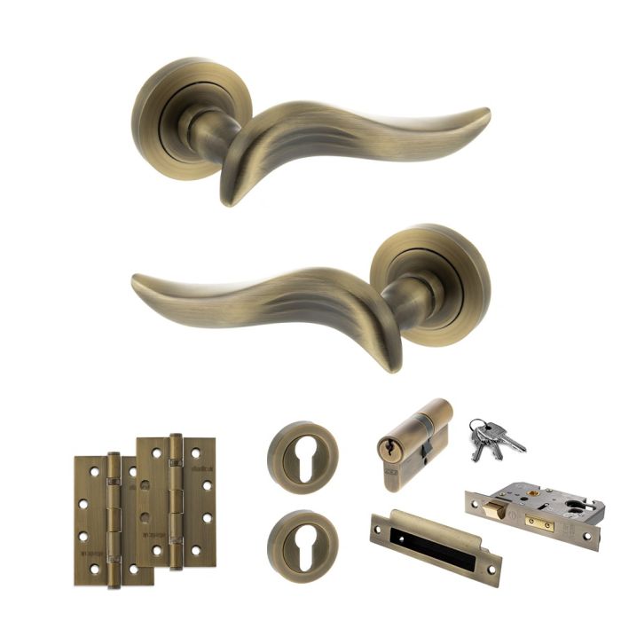 Atlantic Hardware Old English Oxford Door Handle Pack - Euro Lock Set