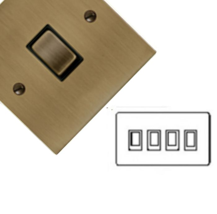 M.Marcus Heritage Brass - Elite Flat Plate - 4 Gang Rocker Switch (10 Amp) - Antique Brass