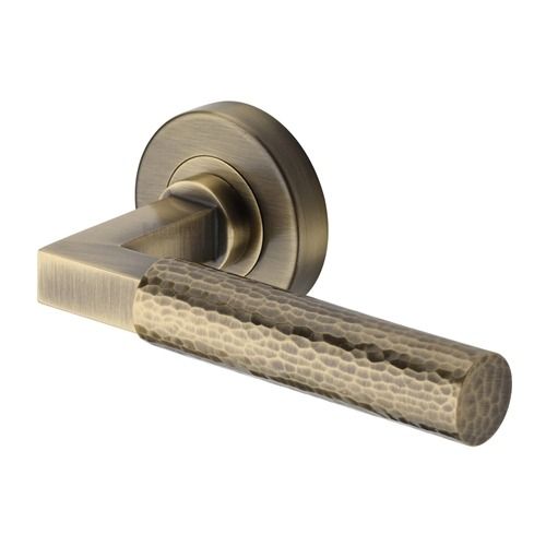 M.Marcus Heritage Brass Hammered Bauhaus Door Handle on Round Rose