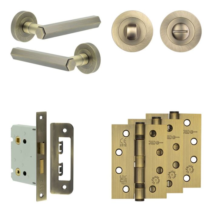 Frelan Complete Hex Door Handle Pack - Bathroom - Turn & Release