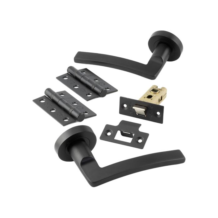 Frelan - Nero Noir Door Handle on Rose Pack - Matt Black
