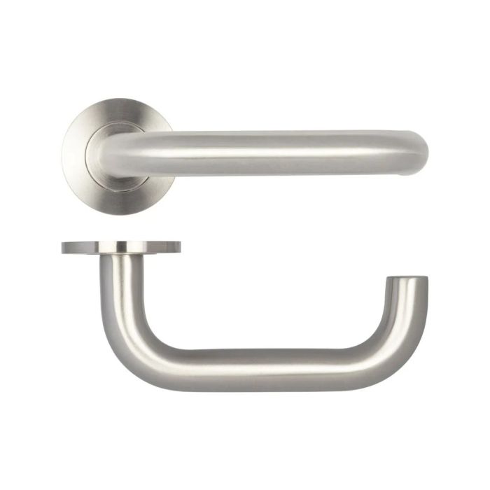 Frelan - Grade 304 Orbit Door Handle on Sprung Rose - Satin Stainless Steel - Pair