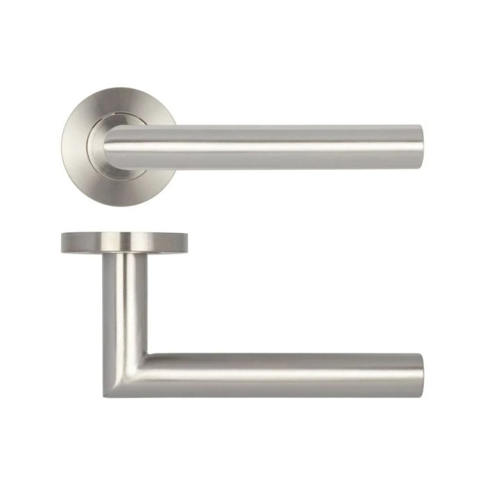 Frelan - Grade 201 Julian Door Handle on Rose - Satin Stainless Steel - Pair