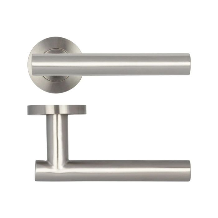 Frelan - Atlanta Door Handle on Rose - Satin Stainless Steel