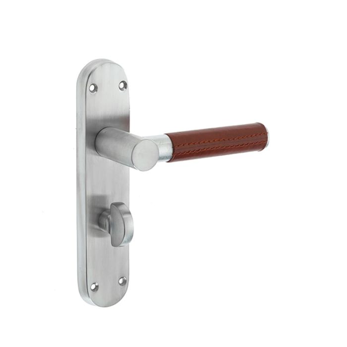 Frelan Ascot Brown Leather Door Handle on Backplate - Pair