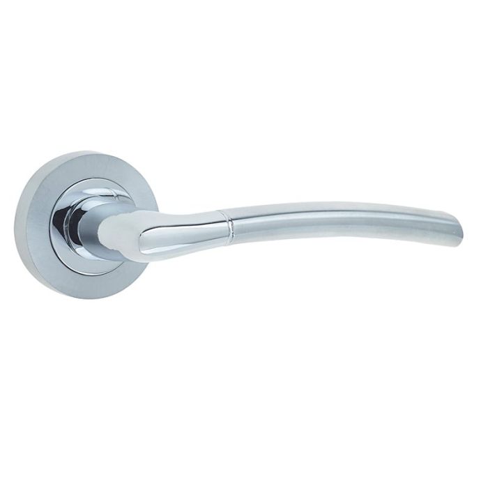 Frelan - Jedo Kontrax Lorenzo Door Handle on Rose - Polished and Satin Chrome - Pair