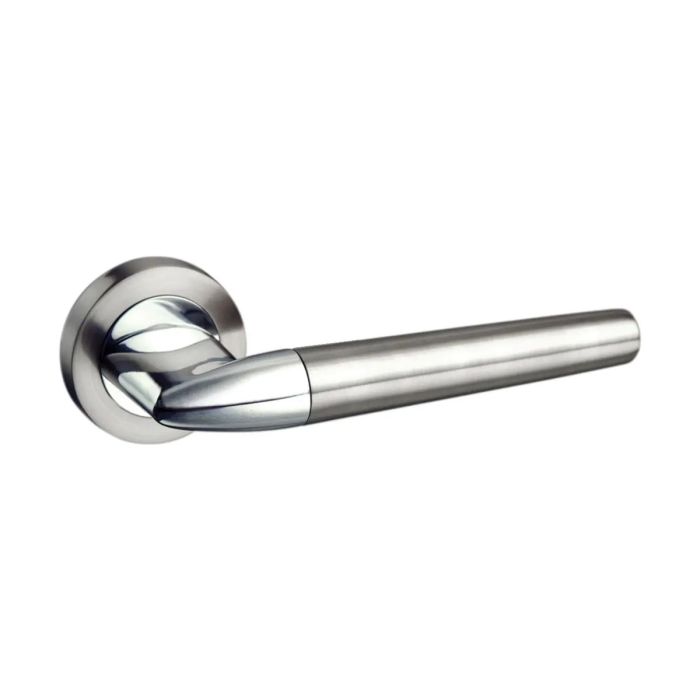 Atlantic Hardware - Mediterranean Toulon Door Handle on Rose - Satin Nickel & Polished Chrome - Pair