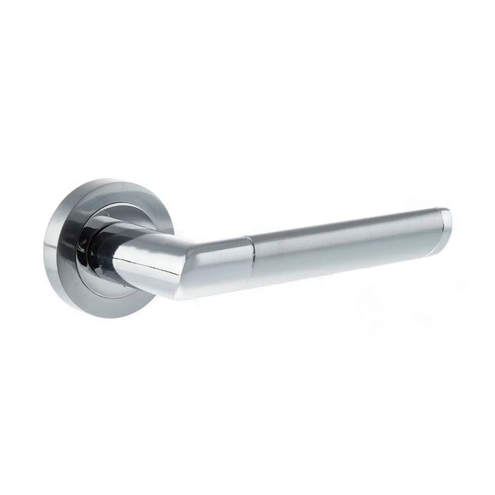 Atlantic Hardware - Mediterranean Santorini Door Handle on Rose - Satin & Polished Chrome - Pair