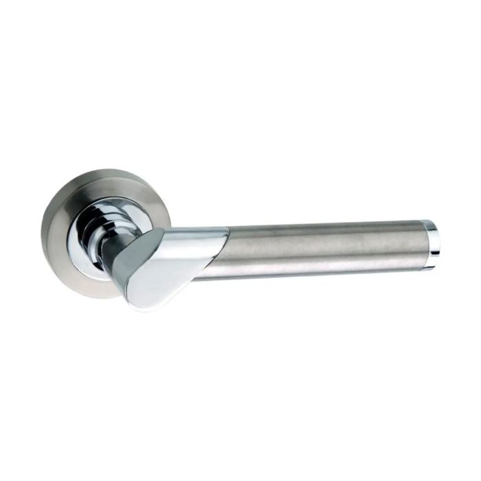 Atlantic Hardware - Mediterranean Tunis Door Handle on Rose - Satin Nickel & Polished Chrome - Pair