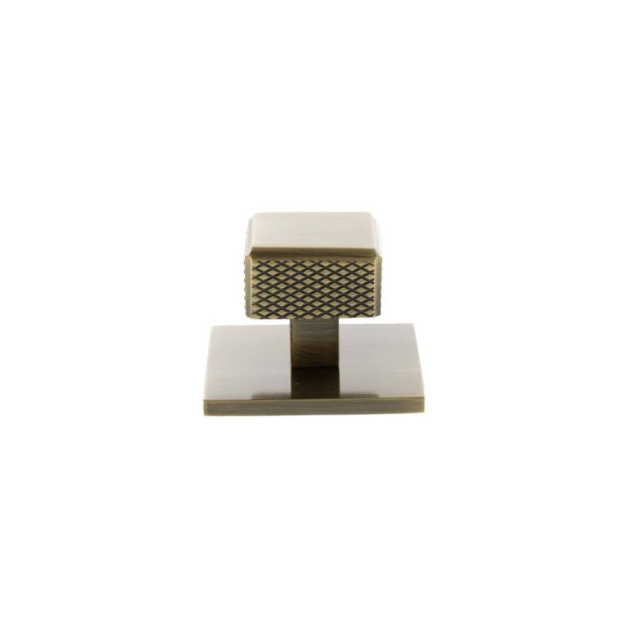 Atlantic Hardware Millhouse Brass Eiffel Knurled Square Cabinet Knob Handle on Backplate