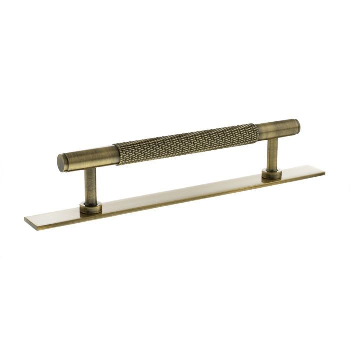 Atlantic Hardware Millhouse Brass Eiffel Knurled T-Bar Cabinet Pull Handle on Backplate