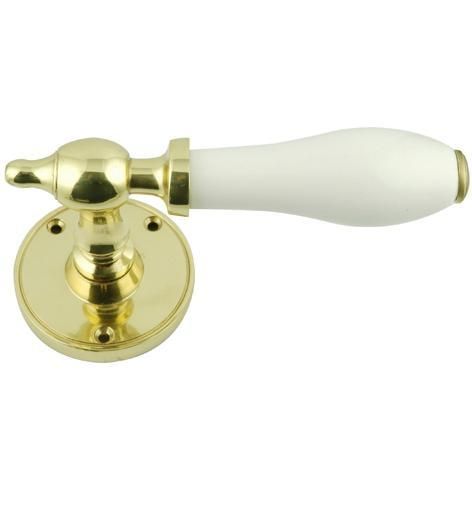 Chatsworth Porcelain White Door Handle on Rose - Pair