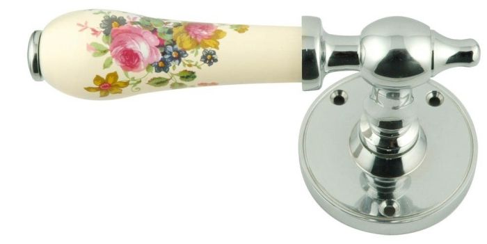 Chatsworth Porcelain Country-Rose Door Handle on Rose - Pair