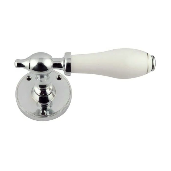 Chatsworth - Porcelain Chromeline Door Handle on Rose - Polished Chrome - Pair