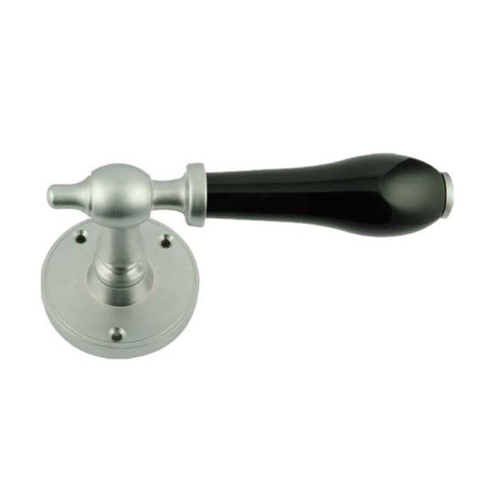 Chatsworth Porcelain Black Door Handle on Rose - Pair