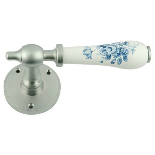 Chatsworth Porcelain Saxony Door Handle on Rose - Pair