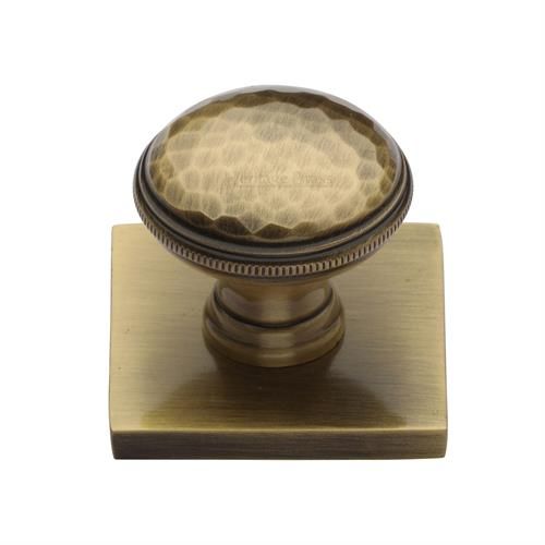 M.Marcus Heritage Brass Hand Beaten Cupboard Knob on Square Backplate
