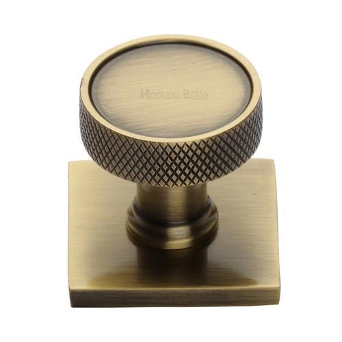 M.Marcus Heritage Brass Florence Knurled Cupboard Knob on Square Backplate