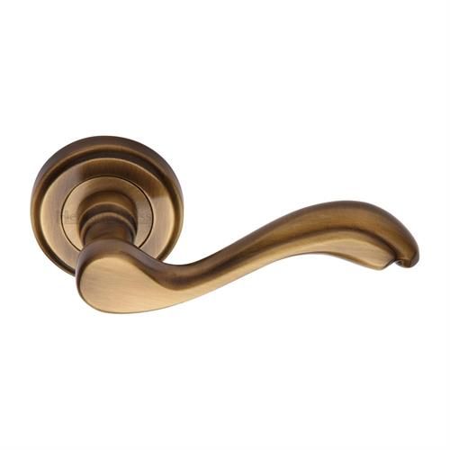 M.Marcus Heritage Brass Lisboa Door Handle on Round Rose - Pair