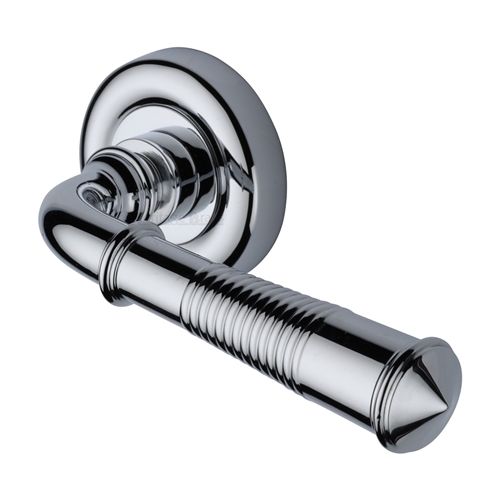 M.Marcus Heritage Brass Colonial Reeded Door Handle on Round Rose - Pair