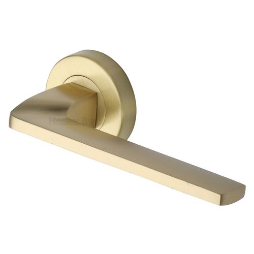 M.Marcus Heritage Brass Metro Angled Door Handle on Round Rose - Pair