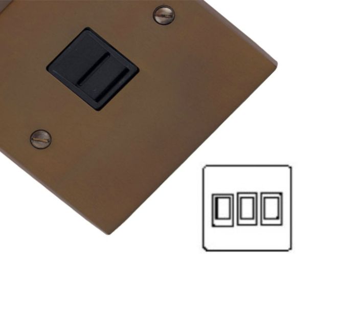 M.Marcus Heritage Brass - Contractor Plain Plate - 3 Gang Rocker Switch (6 Amp) - Victorian Bronze