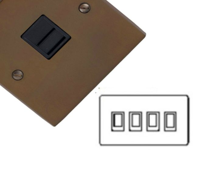 M.Marcus Heritage Brass - Contractor Plain Plate - 4 Gang Rocker Switch (6 Amp) - Victorian Bronze