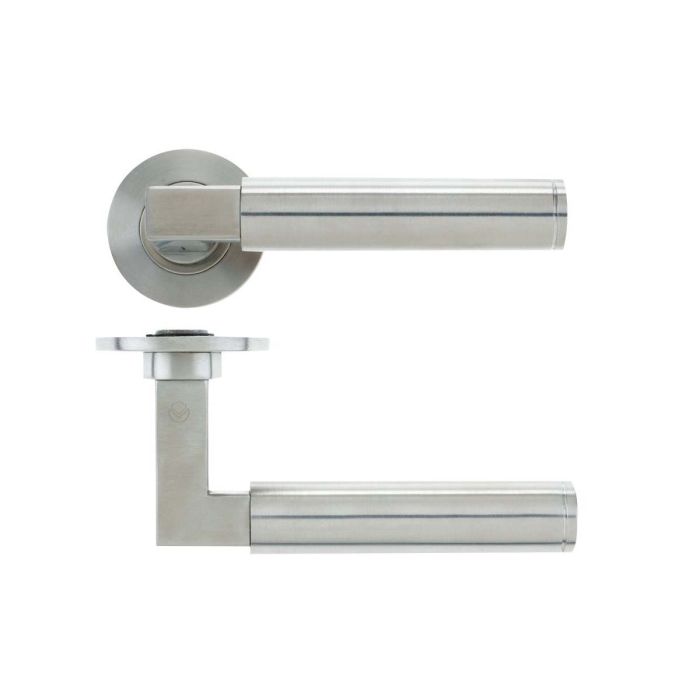 Zoo Hardware - Vier 19mm Berlin Door Handle on Rose - Satin Stainless Steel - Pair