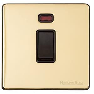 Heritage Brass Vintage Range Unlacquered Polished Brass, XUL - 20A Double Pole Switch with Neon