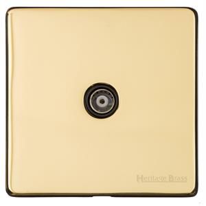 Heritage Brass Vintage Range Unlacquered Polished Brass, XUL - 1 Gang Non-Isolated TV Coaxial Socket