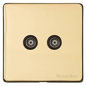 Heritage Brass Vintage Range Unlacquered Polished Brass, XUL - 2 Gang TV Coaxial Socket