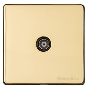 Heritage Brass Vintage Range Unlacquered Polished Brass, XUL - 1 Gang Isolated TV Coaxial Socket