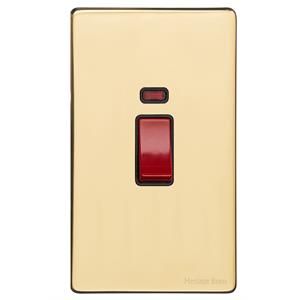 Heritage Brass Vintage Range Unlacquered Polished Brass, XUL - 45A DP Cooker Switch with Neon (tall plate)
