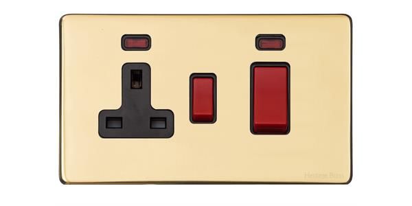 Heritage Brass Vintage Range Unlacquered Polished Brass, XUL - 45A Cooker Unit + 13A Socket