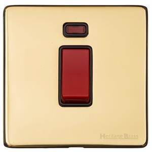 Heritage Brass Vintage Range Unlacquered Polished Brass, XUL - 45A DP Cooker Switch with Neon (single plate)