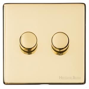 Heritage Brass Vintage Range Unlacquered Polished Brass, XUL - 2 Gang TED Dimmer (Compatible with LED Lamps)