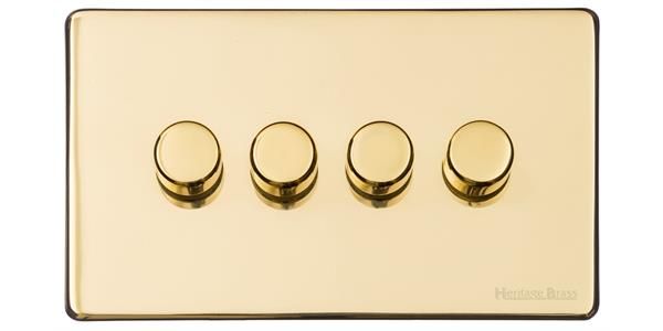 Heritage Brass Vintage Range Unlacquered Polished Brass, XUL - 4 Gang Dimmer 400 watts(Compatible with halogen/ incandescent bulbs)