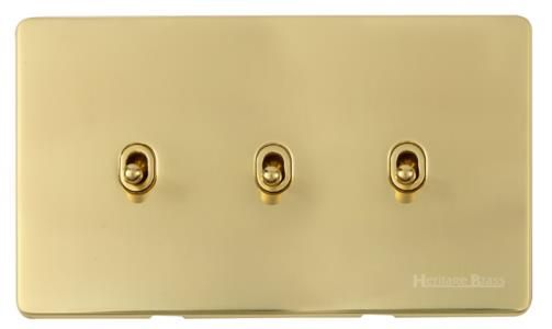 Heritage Brass Vintage Range Polished Brass, X01 - 3 Gang Stockholm Toggle