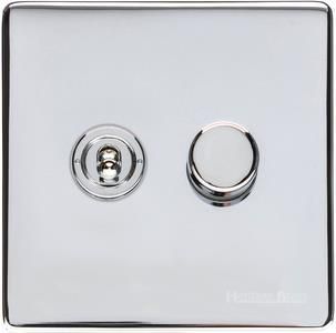 Heritage Brass Vintage Range Polished Chrome, X02 - 2G Mixed Toggle Dimmer Switch 1xToggle 1xTED