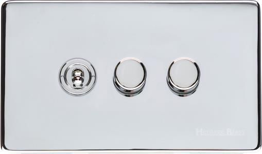 Heritage Brass Vintage Range Polished Chrome, X02 - 3G Mixed Toggle Dimmer Switch 1xToggle 2xTED