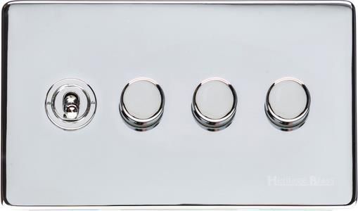 Heritage Brass Vintage Range Polished Chrome, X02 - 4G Mixed Toggle Dimmer Switch 1xToggle 3xTED