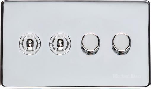 Heritage Brass Vintage Range Polished Chrome, X02 - 4G Mixed Toggle Dimmer Switch 2xToggle 2xTED