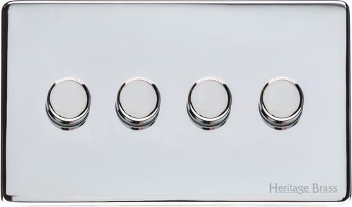 Heritage Brass Vintage Range Polished Chrome, X02 - 4 Gang TED Dimmer (Compatible with LED Lamps)
