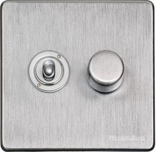 Heritage Brass Vintage Range Satin Chrome, X03 - 2G Mixed Toggle Dimmer Switch 1xToggle 1xTED