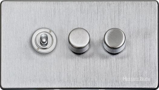 Heritage Brass Vintage Range Satin Chrome, X03 - 3G Mixed Toggle Dimmer Switch 1xToggle 2xTED