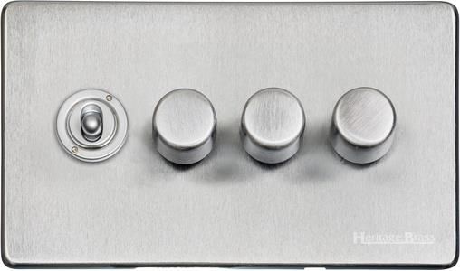Heritage Brass Vintage Range Satin Chrome, X03 - 4G Mixed Toggle Dimmer Switch 1xToggle 3xTED