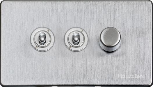 Heritage Brass Vintage Range Satin Chrome, X03 - 3G Mixed Toggle Dimmer Switch 2xToggle 1xTED