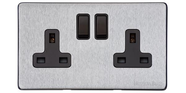 Heritage Brass Vintage Range Satin Chrome, X03 - Double Socket (13 Amp)